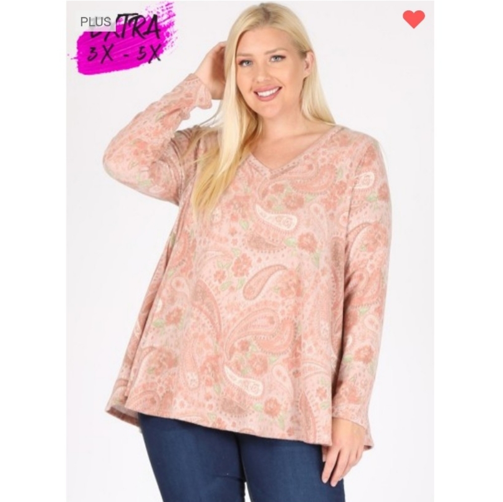 Plus size cozy pink paisley shirt